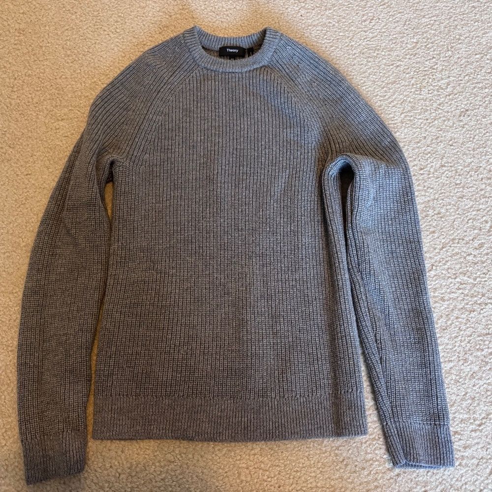 Theory Remy Crewneck Sweater Merino Wool Gray Ribbed Knit Pullover XS